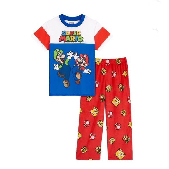 Boys Mario & Bowser Short Sleeve Top & Sleep Pants Pajama 2, 2-Piece Sets Size M - Picture 7 of 8